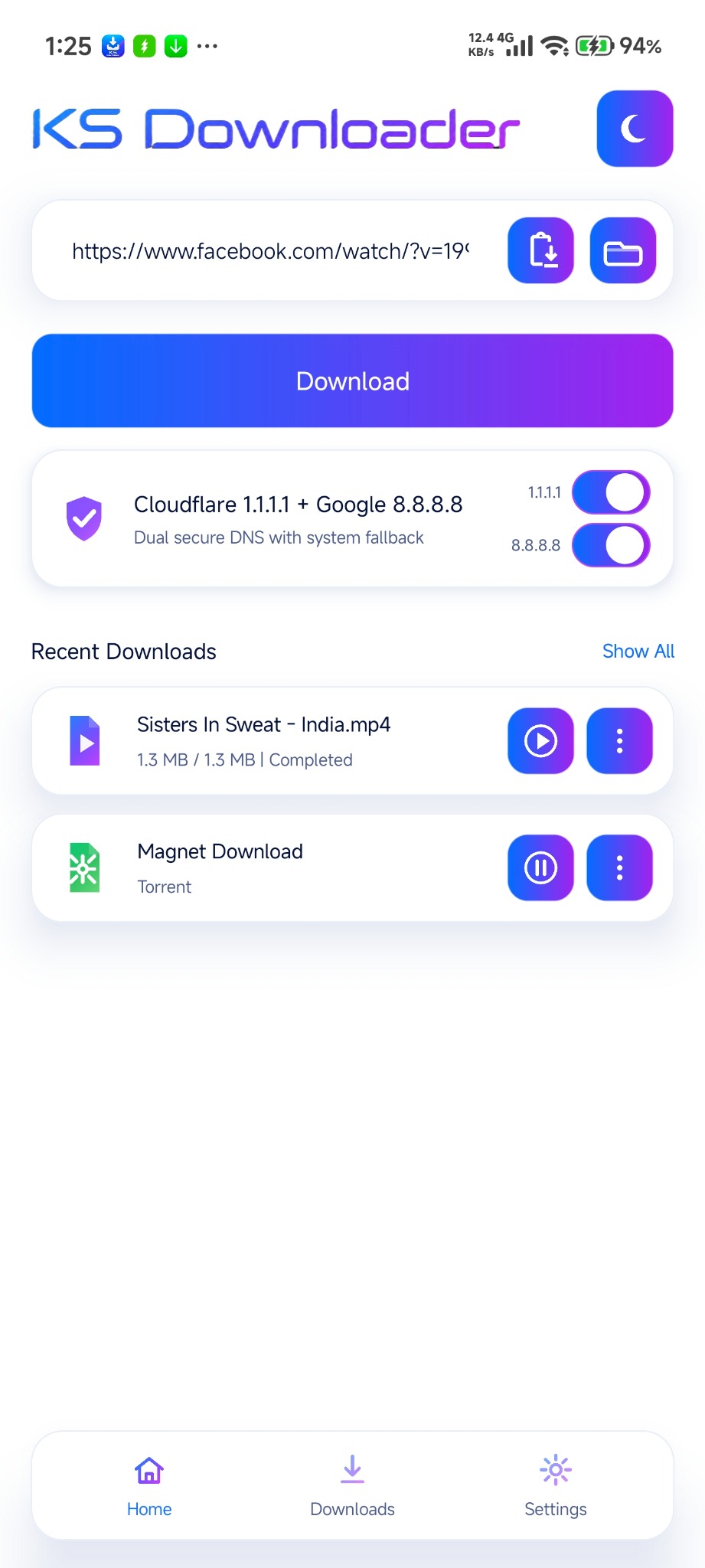 KS Downloader home screen light mode